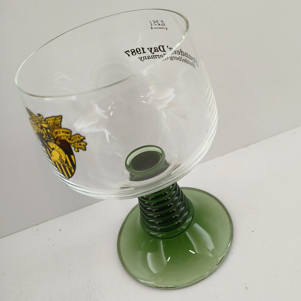 1987 Founders' Day Heidelberg Germany Glass Goblet Green Ribbed Beehive Stem VTG
